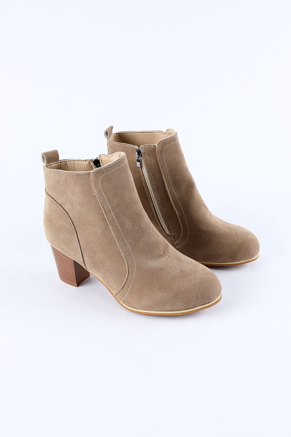 Faux Suede Size Zip Heeled Booties - SELFTRITSS