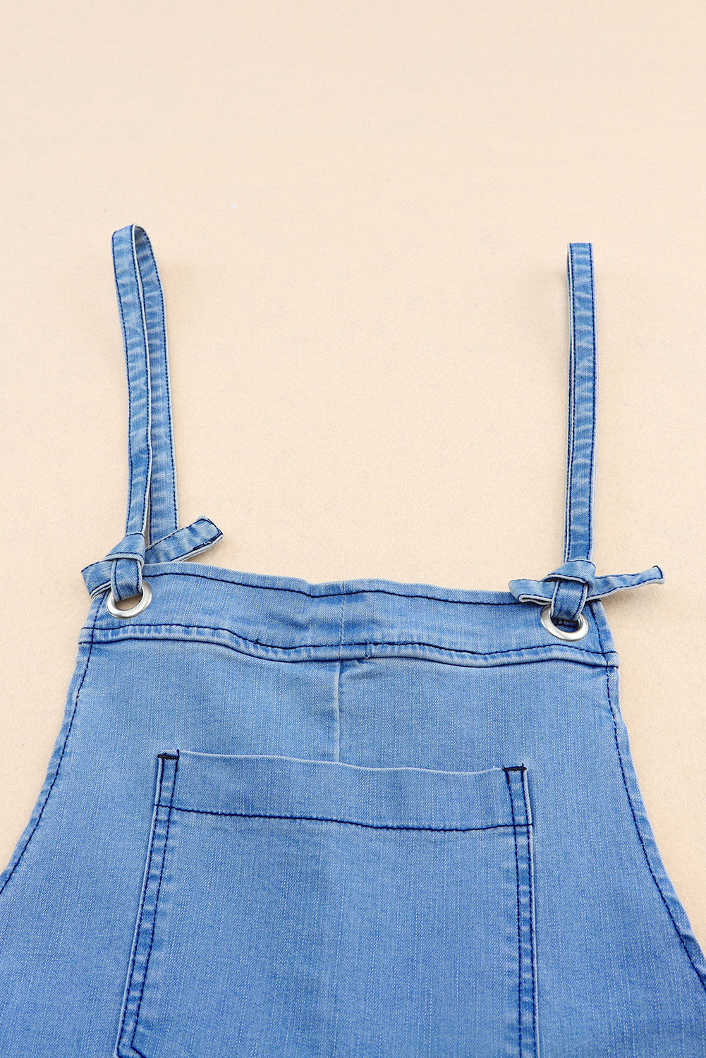 Sky Blue Grommet Tie Straps Casual Denim Romper - SELFTRITSS