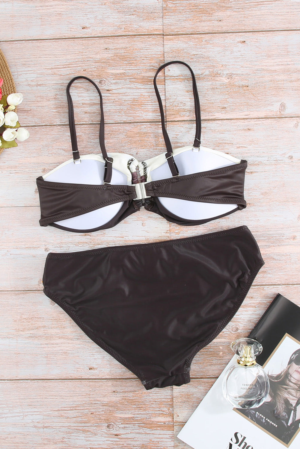 Brown Gradient Color Block Push Up Bikini Swimwear - SELFTRITSS