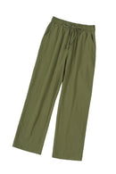 Green Drawstring Elastic Waist Pockets Long Straight Legs Pants - SELFTRITSS