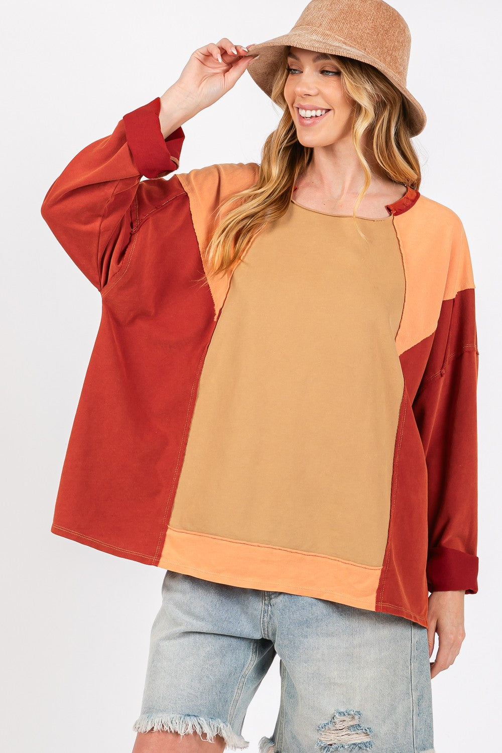 Brown Color Block Top