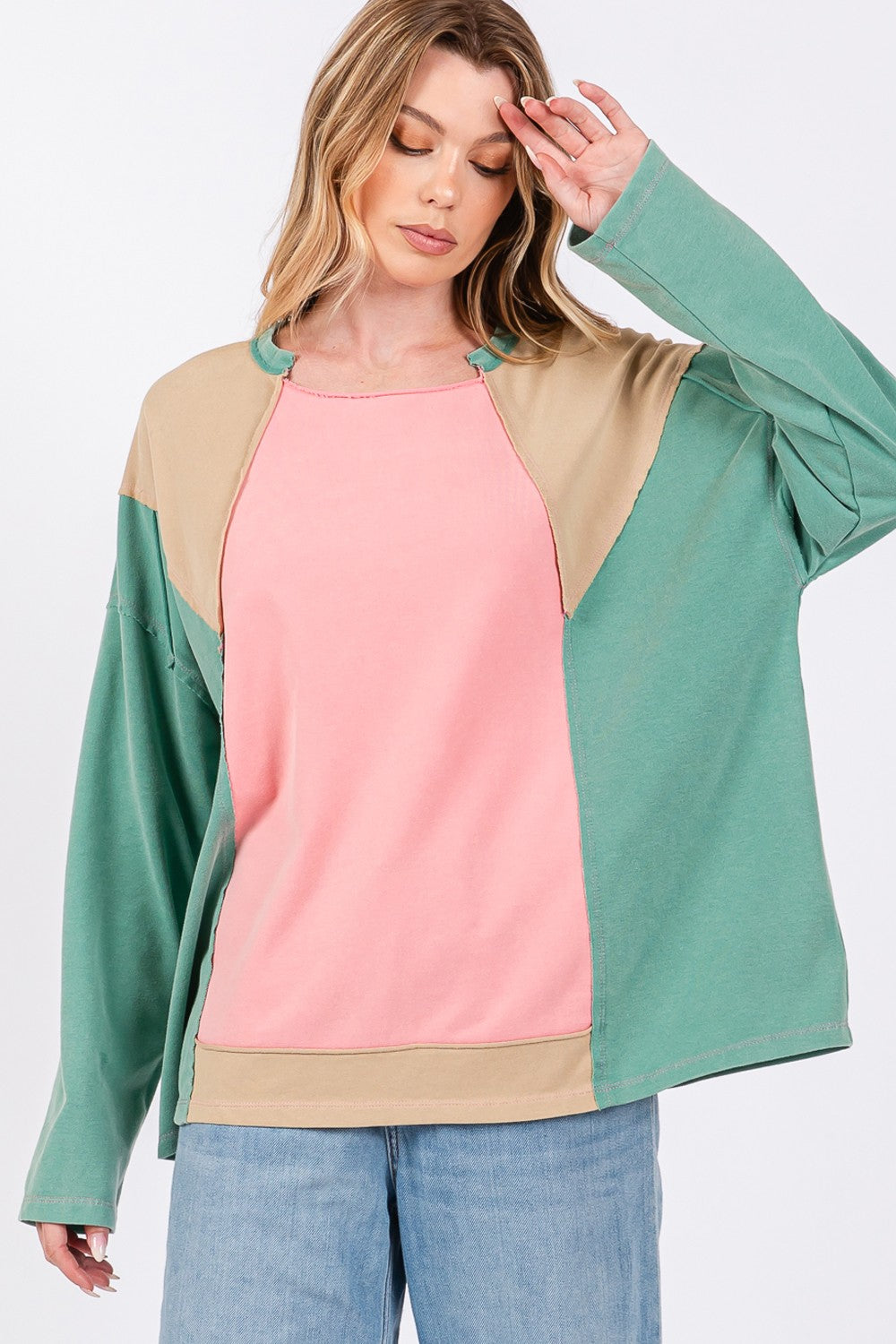 Color Block Long Sleeve Top - SELFTRITSS   