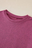 Bright Pink Ribbed Splicing Sleeve Round Neck T-shirt - SELFTRITSS