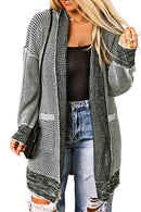 Gray Plus Size Textured Knit Cardigan - SELFTRITSS