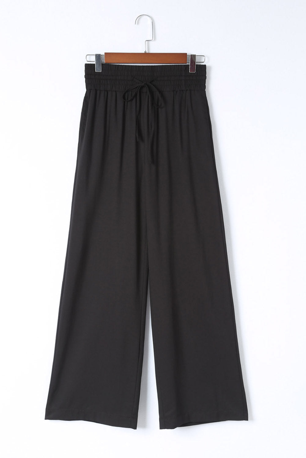 Black Drawstring Elastic Waist Casual Wide Leg Pants - SELFTRITSS   