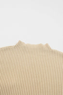 Oatmeal Patch Pocket Ribbed Knit Short Sleeve Sweater - SELFTRITSS   