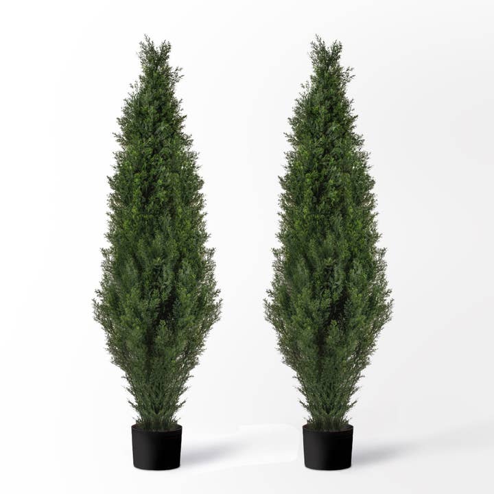 (2 Pack) 60” Artificial Cedar Boxwood Topiary Tree