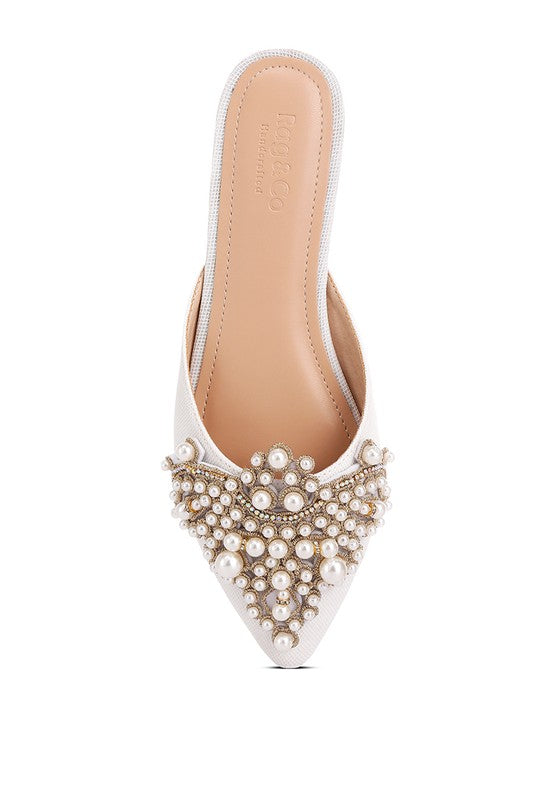 Embellished Delicate Pearl Mules - SELFTRITSS