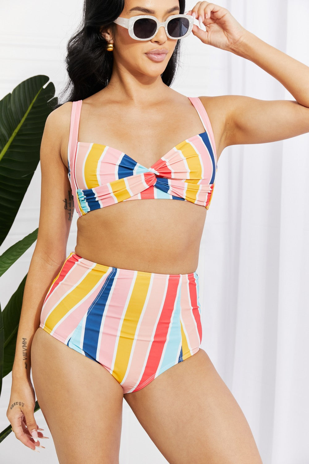 Marina West Swim Take A Dip Twist High-Rise Bikini in Stripe - SELFTRITSS
