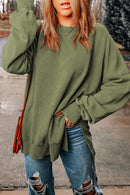 Green Drop Shoulder Ribbed Trim Oversized Sweatshirt - SELFTRITSS   