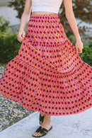 Rose Vintage Boho Floral Print Tiered Maxi Skirt - SELFTRITSS