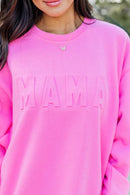 Bright Pink MAMA Letter Embossed Casual Sweatshirt - SELFTRITSS