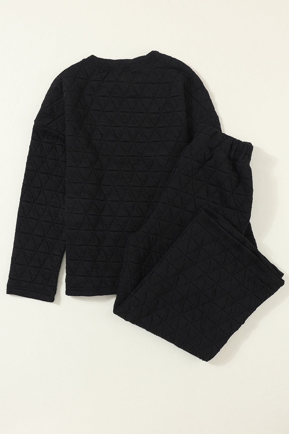 Black Solid Quilted Pullover and Pants Outfit - SELFTRITSS