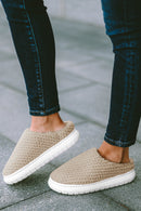 Pale Khaki Two-tone Knitted Warm Homewear Slippers - SELFTRITSS