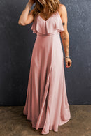 Slit Ruffled V-Neck Maxi Dress - SELFTRITSS