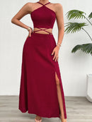 Grecian Neck Top and Slit Skirt Set - SELFTRITSS   