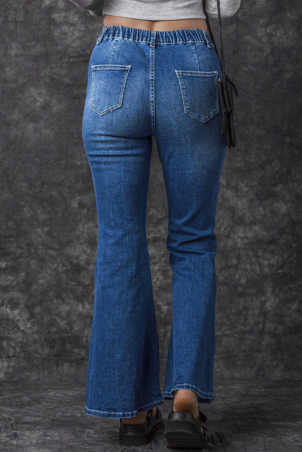 Blue Elastic High Waist Flare Jeans - SELFTRITSS