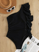 Ruffled Single Shoulder One-Piece Swimwear - SELFTRITSS