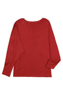 Red Solid Color Patchwork Long Sleeve Top - SELFTRITSS   