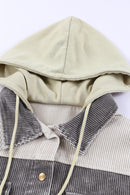 Gray Color Block Button Down Hooded Corduroy Jacket - SELFTRITSS   