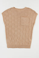 Smoke Gray Lattice Textured Knit Short Sleeve Sweater - SELFTRITSS   