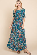 BOMBOM Printed Shirred Maxi Dress - SELFTRITSS