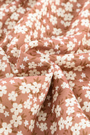 Khaki Thin Straps Smocked Bodice Wide Leg Floral Jumpsuit - SELFTRITSS