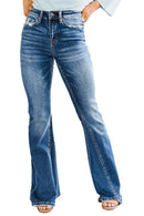 Sky Blue Medium Wash High Rise Flare Jeans - SELFTRITSS