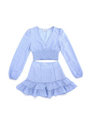 Lace trimmed smocking blouse and skirt set - SELFTRITSS   