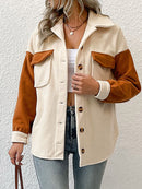 Double Take Contrast Button-Up Fleece Jacket - SELFTRITSS