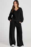 V-Neck Long Sleeve Top and Pants Active Set - SELFTRITSS   