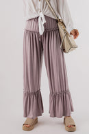 Khaki Frilled Drawstring High Waist Wide Leg Pants - SELFTRITSS   