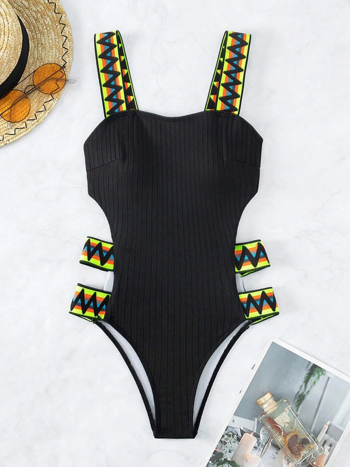 Cutout Wide Strap One-Piece Swimwear - SELFTRITSS