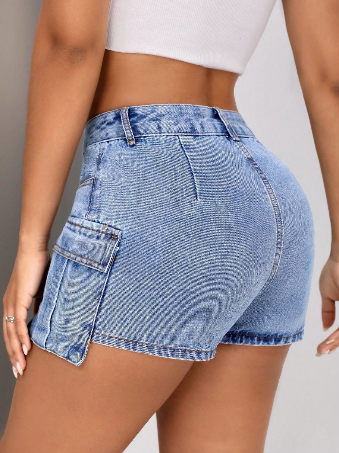 Mid-Rise Waist Denim Shorts with Pockets - SELFTRITSS   