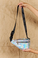 Fame Good Vibrations Holographic Double Zipper Fanny Pack in Silver - SELFTRITSS   