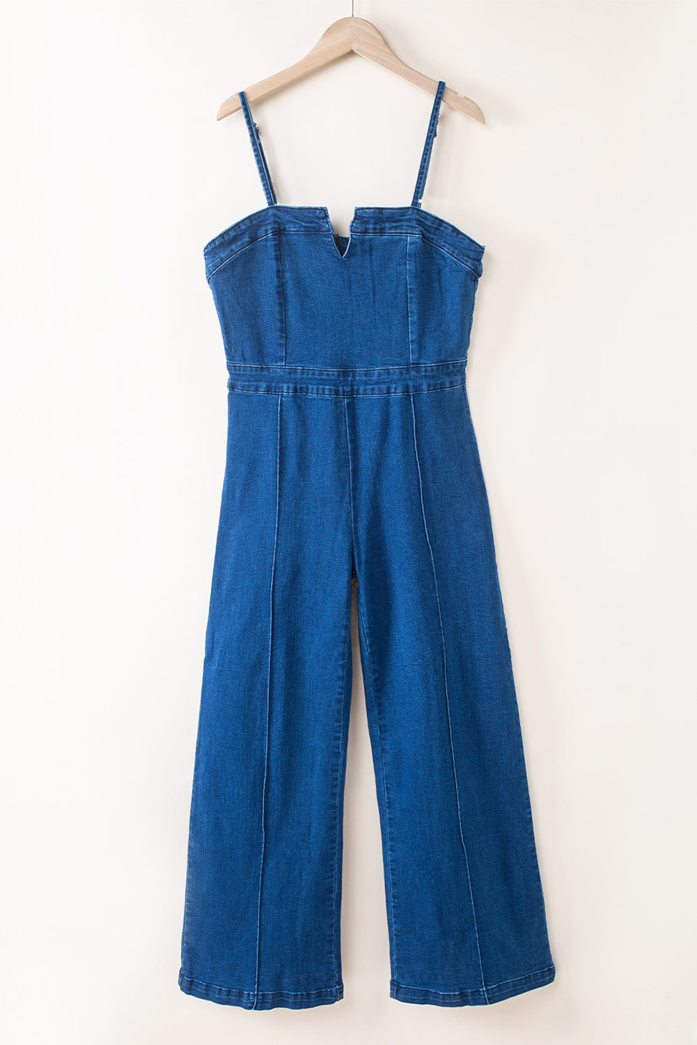 Blue Spaghetti Straps Notch V Denim Jumpsuit - SELFTRITSS   