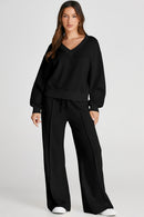 V-Neck Long Sleeve Top and Pants Active Set - SELFTRITSS   