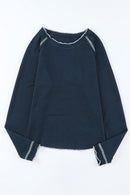 Blue Textured Round Neck Long Sleeve Top - SELFTRITSS   