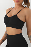 Black Adjustable Spaghetti Strap Sports Bra - SELFTRITSS