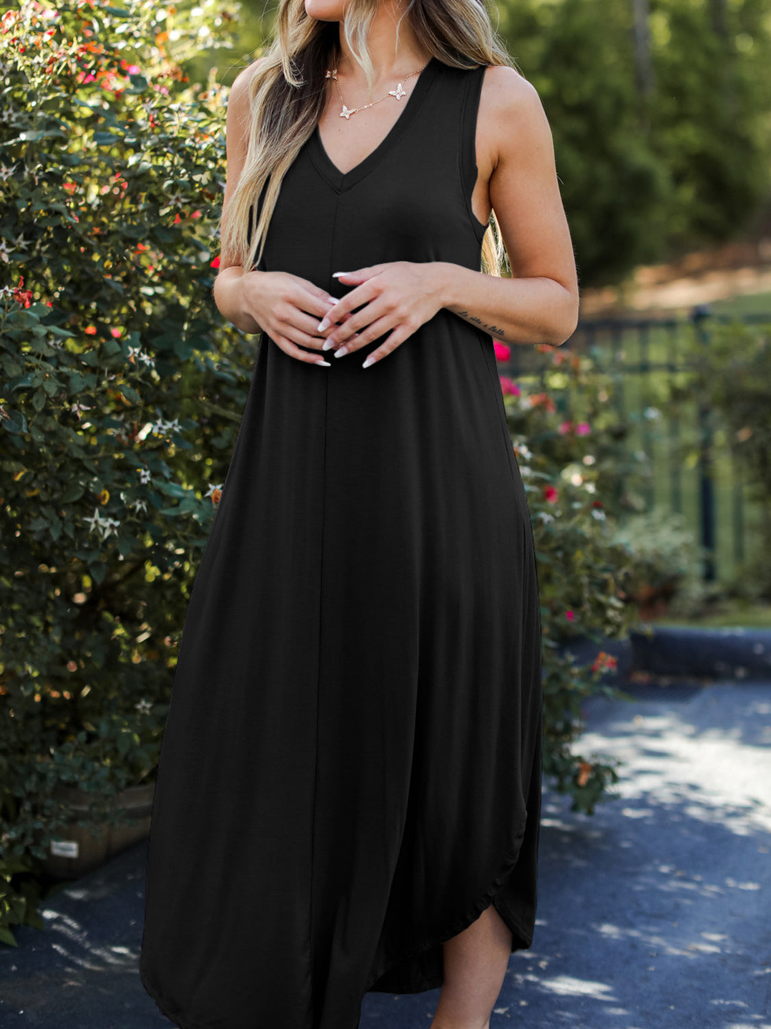 Full Size V-Neck Midi Tank Dress - SELFTRITSS   