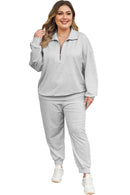 Gray Zipper Pullover and Joggers Plus Size Outfits - SELFTRITSS