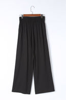 Black Drawstring Elastic Waist Casual Wide Leg Pants - SELFTRITSS   