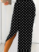 Slit Polka Dot V-Neck Dress - SELFTRITSS   