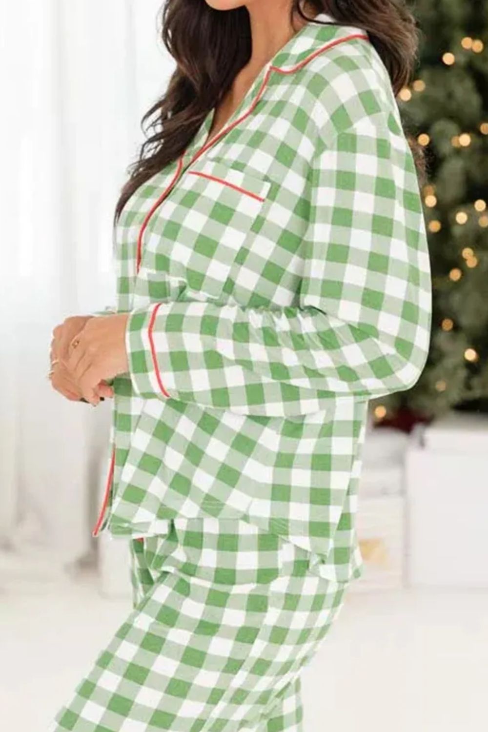 Contrast Piping Plaid Top and Pants Lounge Set - SELFTRITSS   