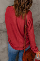 Red Solid Color Patchwork Long Sleeve Top - SELFTRITSS   