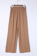 Brown Drawstring Elastic Waist Casual Wide Leg Pants - SELFTRITSS   