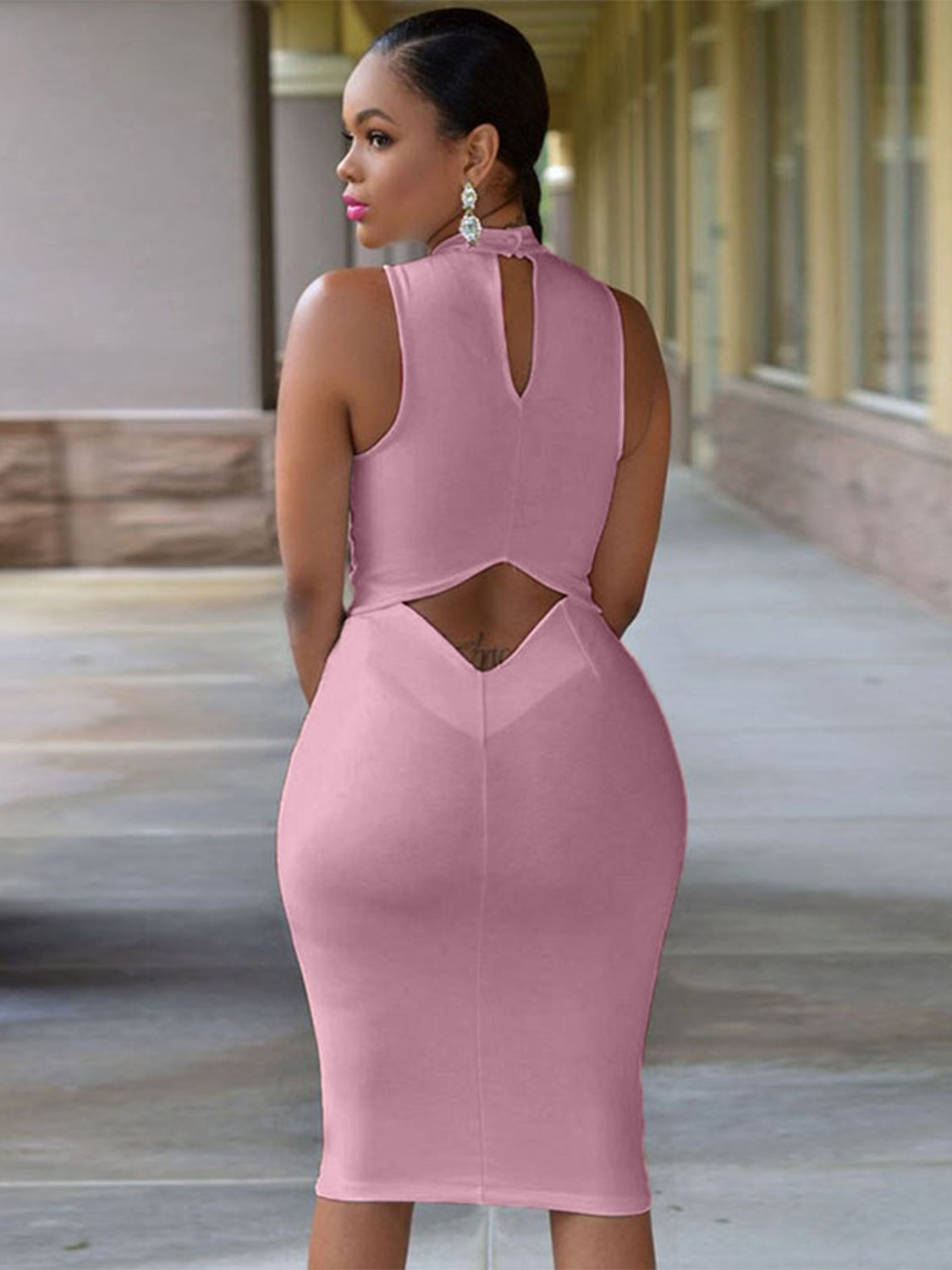 Cutout Mock Neck Sleeveless Dress - SELFTRITSS   