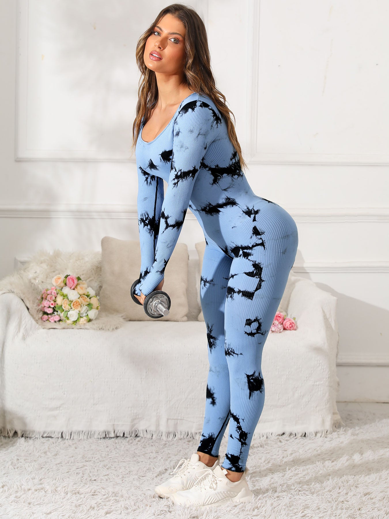 Scoop Neck Long Sleeve Active Jumpsuit - SELFTRITSS   