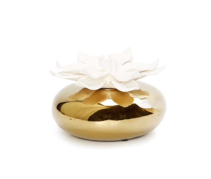 Gold Circular Diffuser with Dimensional White Flower