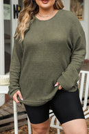 Moss Green Plus Size Textured Knit Long Sleeve Top - SELFTRITSS